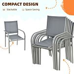 Outsunny 7 Piece Garden Dining Set, Outdoor Table And 6 Stackable Chairs, Steel Frame, Tempered Glass Top Table, Mesh Seats, Grey