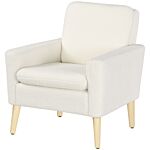 Homcom Modern Armchair, Upholstered Accent Chair With Wood Legs And Wide Padded Seat, Teddy Occasional Chair, Cream White