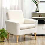 Homcom Modern Armchair, Upholstered Accent Chair With Wood Legs And Wide Padded Seat, Teddy Occasional Chair, Cream White