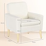 Homcom Modern Armchair, Upholstered Accent Chair With Wood Legs And Wide Padded Seat, Teddy Occasional Chair, Cream White