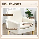 Homcom Modern Armchair, Upholstered Accent Chair With Wood Legs And Wide Padded Seat, Teddy Occasional Chair, Cream White