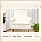 Homcom Modern Armchair, Upholstered Accent Chair With Wood Legs And Wide Padded Seat, Teddy Occasional Chair, Cream White