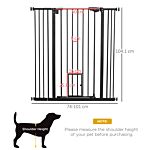 Pawhut Extra Tall Pet Gate, Indoor Dog Safety Gate, With Cat Flap, Auto Close, 74-101cm Wide - Black