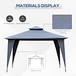 Outsunny 3.5x3.5m Side-less Outdoor Canopy Tent Gazebo W/ 2-tier Roof Steel Frame Garden Party Gathering Shelter Grey