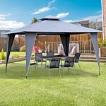 Outsunny 3.5x3.5m Side-less Outdoor Canopy Tent Gazebo W/ 2-tier Roof Steel Frame Garden Party Gathering Shelter Grey