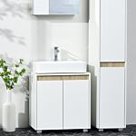 Kleankin Modern Bathroom Sink Cabinet, Floor Standing Under Sink Cabinet, Freestanding Storage Cupboard With Double Doors, White