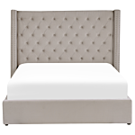 Bed Frame With Storage Light Grey Velvet Upholstered 5ft3 Eu King Size High Headboard Beliani