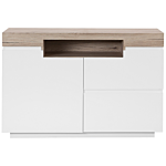 Sideboard White And Light Wood Veneer 75 X 110 X 40 Cm With Cabinet And 2 Drawers Beliani