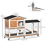 Pawhut Two-tier Wooden Rabbit Hutch Mobile Guinea Pig Cage Bunny Run W/ Wheels, Run, Slide-out Tray, Ramp