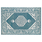 Area Rug White Blue Wool 140 X 200 Cm Flat Weave Hand Tufted Oriental Pattern Beliani