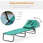 Outsunny Foldable Outdoor Sun Lounger Adjustable Backrest Reclining Chair With Pillow And Reading Hole Garden Beach, Dark Green