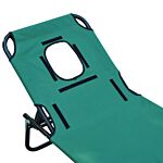 Outsunny Foldable Outdoor Sun Lounger Adjustable Backrest Reclining Chair With Pillow And Reading Hole Garden Beach, Dark Green