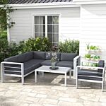 Outsunny Five-piece Aluminium Garden Sofa Set, With Glass-top Table - Grey