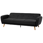 Sofa Bed Black Fabric Upholstered 3 Seater Convertible Wooden Legs Modern Minimalistic Living Room Beliani