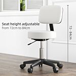 Homcom Beautician's Swivel Salon Chair W/ Padded Seat Back 5 Wheels Adjustable Height Salon Hairdressers Tattoo Spa Rolling Cushion Professional White