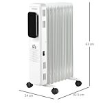 Homcom 2180w Oil Filled Radiator, 9 Fin, Portable Electric Heater With Led Display, 24h Timer, 3 Heat Settings, Adjustable Thermostat, Remote Control