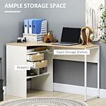 Homcom L-shaped Corner Computer Desk Study Table Pc Work W/ Storage Shelf Drawer Smooth Slide Office Home Workstation Space Saving - Light Brown