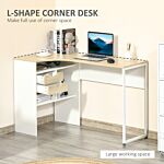 Homcom L-shaped Corner Computer Desk Study Table Pc Work W/ Storage Shelf Drawer Smooth Slide Office Home Workstation Space Saving - Light Brown