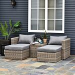 Outsunny 2 Seater Rattan Garden Furniture Set W/ Tall Glass-top Table Aluminium Frame Plastic Wicker Thick Soft Cushions Outdoor Balcony Sofa, Grey