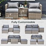 Outsunny 2 Seater Rattan Garden Furniture Set W/ Tall Glass-top Table Aluminium Frame Plastic Wicker Thick Soft Cushions Outdoor Balcony Sofa, Grey