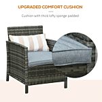 Outsunny Garden Rattan Furniture 3 Pieces Patio Bistro Set Wicker Weave Conservatory Sofa Chair & Table Set With Cushion Pillow - Grey