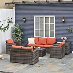 Outsunny 7-seater Outdoor Rattan Wicker Sofa Set Sectional Patio Conversation Furniture Set W/ Storage Table & Cushion Mixed Brown