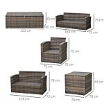 Outsunny 7-seater Outdoor Rattan Wicker Sofa Set Sectional Patio Conversation Furniture Set W/ Storage Table & Cushion Mixed Brown
