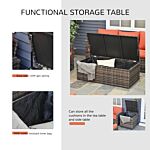 Outsunny 7-seater Outdoor Rattan Wicker Sofa Set Sectional Patio Conversation Furniture Set W/ Storage Table & Cushion Mixed Brown