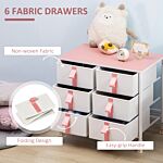 Homcom Chest Of Drawers, Cloth Organizer Unit With 6 Fabric Drawers, Metal Frame And Wooden Top, Storage Cabinet For Kids Room, Living Room, Pink