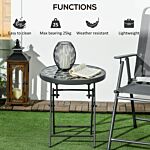 Outsunny Φ45cm Outdoor Side Table, Round Folding Patio Table With Imitation Marble Glass Top, Small Coffee Table, Black