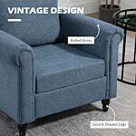 Homcom Vintage Accent Chair, Tufted Upholstered Lounge Armchair Single Sofa Chair With Rubber Wood Legs, Rolled Arms, Dark Blue