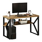 Homcom Writing Desk Computer Table Home Office Pc Laptop Workstation Storage Shelf Black Brown Wood Effect