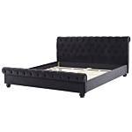 Waterbed Black Velvet Upholstery Black Wooden Legs Super King Size 6ft Buttoned Glam Beliani