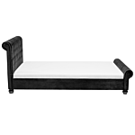 Waterbed Black Velvet Upholstery Black Wooden Legs Super King Size 6ft Buttoned Glam Beliani