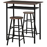 Homcom Bar Table Set, Bar Set-1 Bar Table And 2 Stools With Metal Frame Footrest And Storage Shelf, For Kitchen, Dining Room, Pub, Cafe, Black And Oak