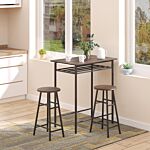 Homcom Bar Table Set, Bar Set-1 Bar Table And 2 Stools With Metal Frame Footrest And Storage Shelf, For Kitchen, Dining Room, Pub, Cafe, Black And Oak