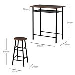 Homcom Bar Table Set, Bar Set-1 Bar Table And 2 Stools With Metal Frame Footrest And Storage Shelf, For Kitchen, Dining Room, Pub, Cafe, Black And Oak