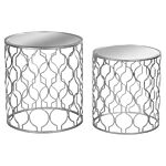 Set Of Two Arabesque Silver Foil Mirrored Side Tables