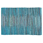 Area Rag Rug Blue Turquoise Stripes Cotton 140 X 200 Cm Rectangular Hand Woven Beliani