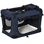 Pawhut Dog Carrier Bag Folding Cat Carrier Portable Dog Bag Soft Pet Crate W/ Cushion, 70 X 51 X 50 Cm, Dark Blue