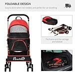 Pawhut Pet Stroller Detachable 3-in-1 Dog Pushchair Cat Travel Carriage Foldable Bag W/ Universal Wheel, Brake Canopy For Xs & S Sized Pets, Red