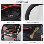 Pawhut Pet Stroller Detachable 3-in-1 Dog Pushchair Cat Travel Carriage Foldable Bag W/ Universal Wheel, Brake Canopy For Xs & S Sized Pets, Red