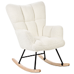 Rocking Chair White Boucle Fabric Upholstery Wooden Legs Skates Modern Biscuit Tufting Beliani