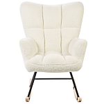 Rocking Chair White Boucle Fabric Upholstery Wooden Legs Skates Modern Biscuit Tufting Beliani