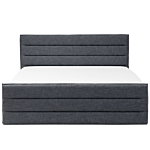 Bed Dark Grey Linen Fabric Eu Super King Size 6ft Slatted Base Padded Headboard And Footboard Beliani