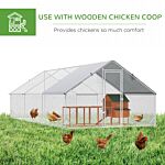 Pawhut Galvanised Walk In Chicken Run W/ Cover 6 X 3 X 2m Silver