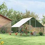 Pawhut Galvanised Walk In Chicken Run W/ Cover 6 X 3 X 2m Silver