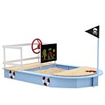 Outsunny Wooden Kids Sandbox Pirate Ship Design Blue