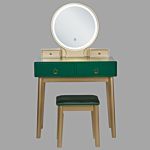 Dressing Table Green And Gold Mdf 4 Drawers Led Mirror Stool Living Room Furniture Glam Design Beliani