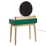 Dressing Table Green And Gold Mdf 4 Drawers Led Mirror Stool Living Room Furniture Glam Design Beliani